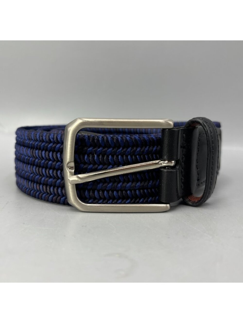 Torino Braided Woven Belt Mens 40 Blue Black Stretchy Silver Buckle Adjustable